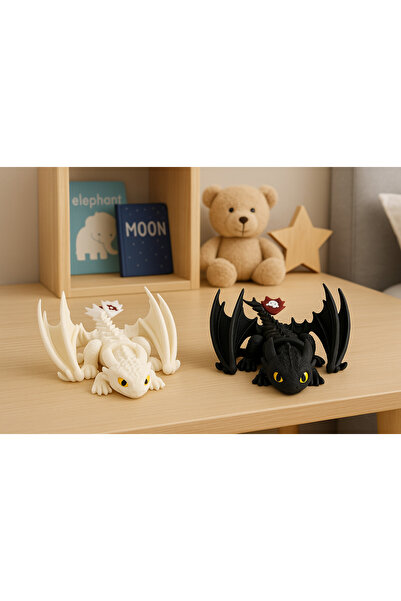 modu3d Gecenin Öfkesi ve Gündüzün Işığı Ejderha Figür Seti – 17 cm PLA 3D Baskı Oyuncak