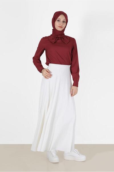 TRENDTESETTÜR Women's Burgundy Bow Tie Detail Zippered Blouse 40202