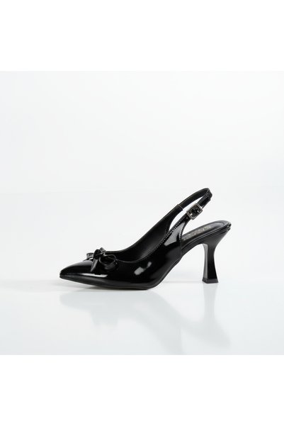 sv savves Julia Black Patent Leather Women's Sports Thin Bow Heeled Shoes