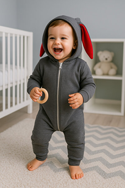 Babyhola Zippered Rabbit Eared Jumpsuit 5014