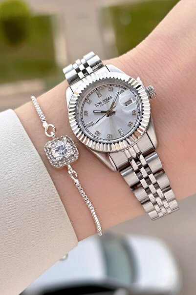 Tom Jones Gümüş Renk 25 Mm Kadın Kol Saati ve Bileklik