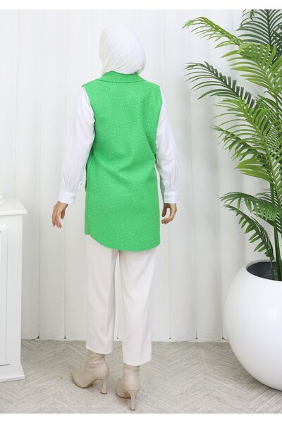 MİSS M.A.T FASHİON Bucket Pon Pon Fabric with Pocket Cover Crossbody Collar 4 Button Vest