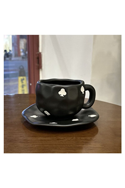 Generic Black ceramic coffee mug with white decoration, 250ml