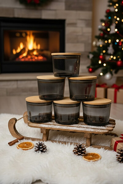 Fhilli Vetro - Set of 6 Glass Breakfast Bowls with Bamboo Lids 220 Cc