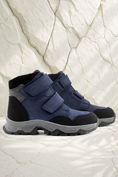 Rakerplus Μπότες για αγόρια Trekking από γνήσιο δέρμα Navy Blue Velcro