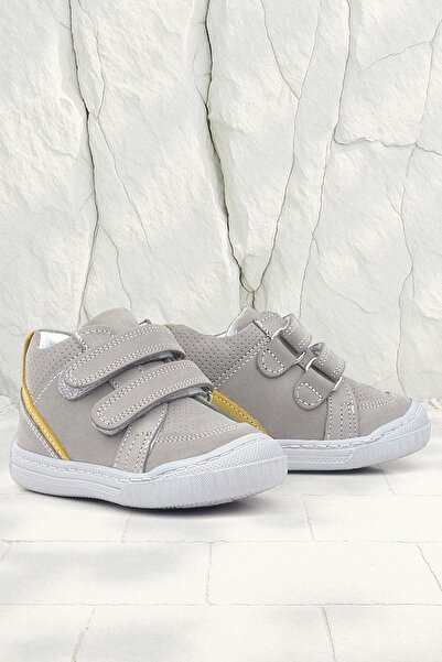 Rakerplus Gray Yellow Velcro Raya Genuine Leather Boots for Baby Boy