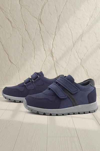 Rakerplus Genuine Leather Navy Blue Velcro Children's Sports Shoes