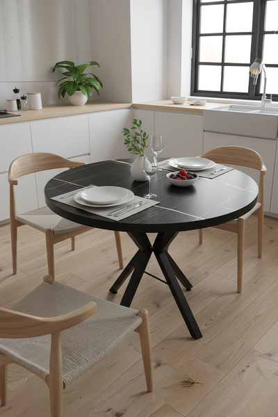 Rocashome Luna Black 80 cm Yuvarlak Metal Ayak Masa (SADECE MASA)