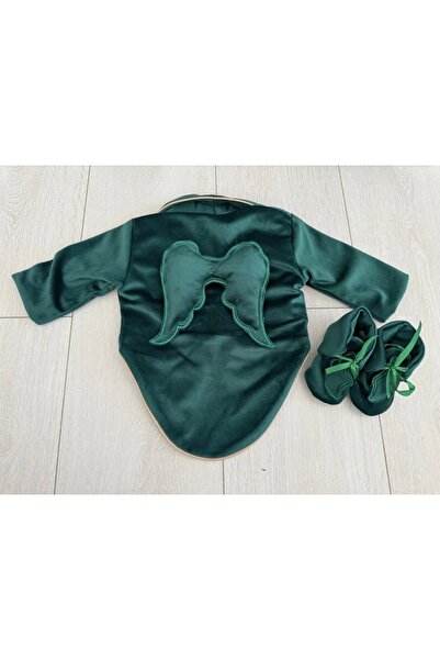 GabrielleBebe Baptism Angel Outfit with Detachable Wings – Bodysuit, Booties & Bonnet (Green)