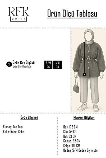 RFK Butik Women's Button Detailed Belted New Season Thai Feather Jacket - Black