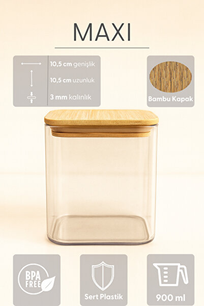 Fhilli Maxi - 3-Piece Bamboo Vacuum Lid Plastic Grain Food Storage Container 900 ml