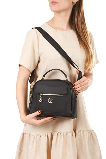 NEWISH POLO ACCESSORIES Kadın Üç Bölmeli Siyah Çapraz Askılı El ve Omuz Çantası