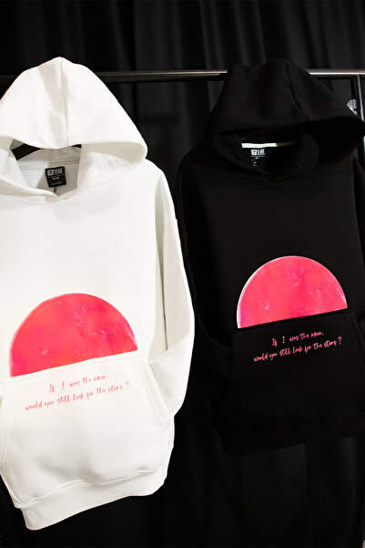 Sekizbiraltı Λευκό φούτερ Unisex Half Moon με τύπωμα oversized