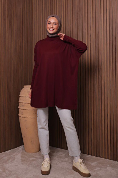 Balenbi Women's Mock Neck Basic 80cm Loose Oversized Knitwear Tunic 1145