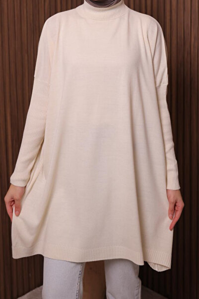 Balenbi Women's Mock Neck Basic 80cm Loose Oversized Knitwear Tunic 1145