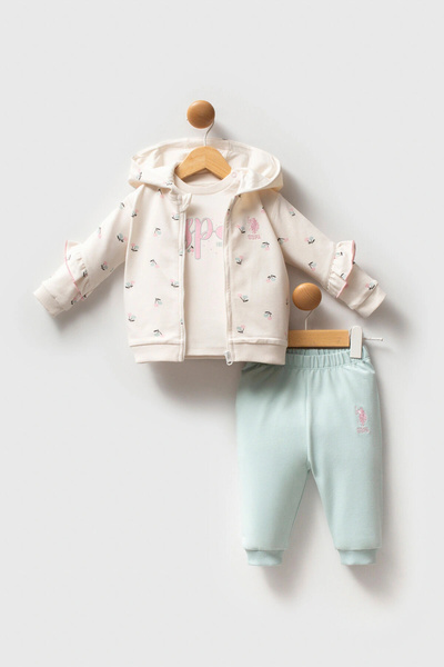 U.S. Polo Assn. U.S.Polo Assn Baby Girl 3-Piece Set - Ecru