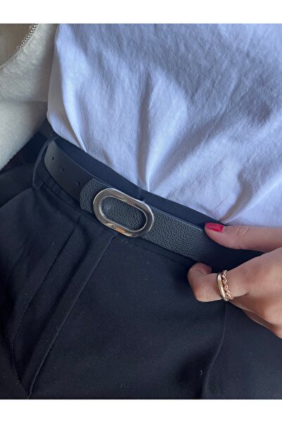 LİA KEMER Let O Letter Patterned Women's Silver Buckle Belt Jacket Belt Dress Belt Trouser Belt