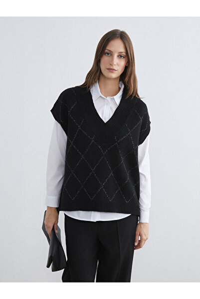 LC Waikiki Lcwaikiki classic black baklava patterned Oversized women's knitwear sweater