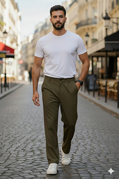 BROCARD Premium Erkek Kışlık Baggy Pantolon – Kalın Dokulu Likralı Kumaş Haki