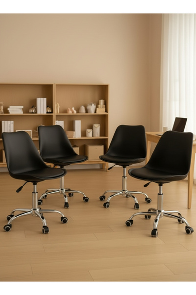 Taimi Set of 4-Adjustable Swivel 360° Armless Desk Chair w/ wheels,Black- 77-87H x 43-53SH x 54D x 48SW cm