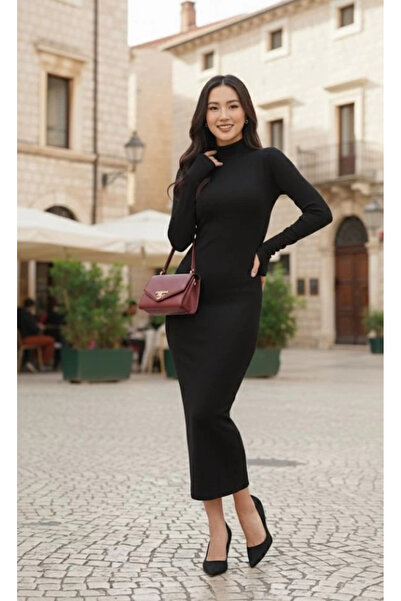 Butik Women's Long Sleeve Turtleneck Midi Dress