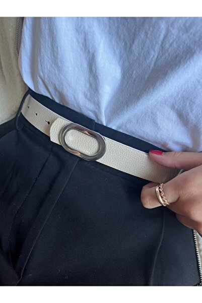 LİA KEMER Let O Letter Patterned Women's Silver Buckle Belt Jacket Belt Dress Belt Trouser Belt