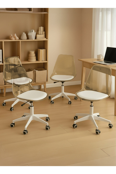 Taimi 4-Pieces Adjustable Swivel 360° Armless Desk Chair w/ wheels,Brown- 77-87H x 43-53SH x 54D x 48SW cm