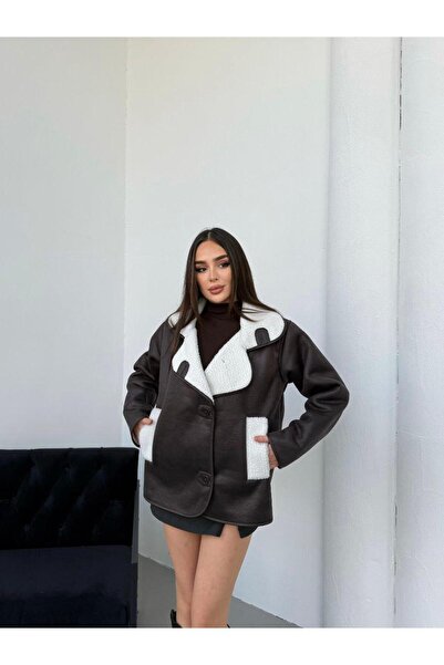 EDAYBUTİK Yeni Sezon Oversize Lamine Suni Deri Mont