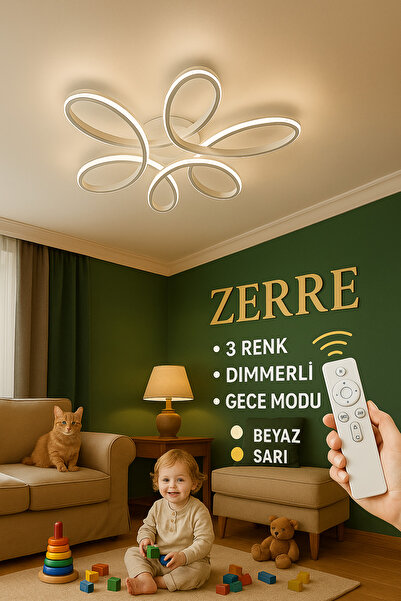 ZERRE Shop Avize FLOWA Beyaz 3 Renk Kumandalı Plafonyer Ultra Süper Ledli (60cm)