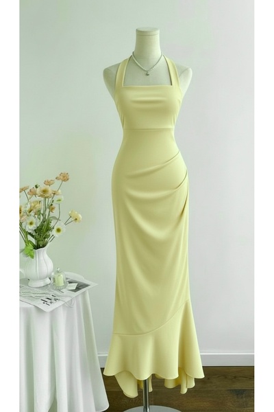 Dressco Melissa - Boyundan Bağlamalı Balık Form Volanlı Maxi Elbise