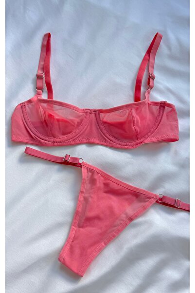 BLUEAVCI Mean Girl Lingerie Somon Pembesi Tül Transparan Bralet İç Çamaşırı T...