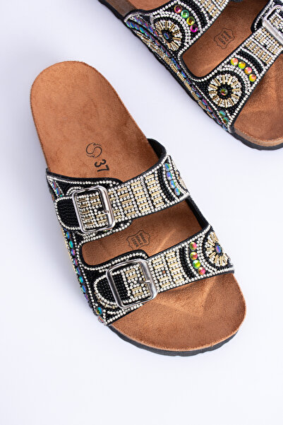 Polomia Comfort Bloom Γυναικεία Ορθοπεδική Σόλα Eva Καθημερινές Παντόφλες Διπλή Ζώνη Πόρπη με Διαμάντι Κεντημένη