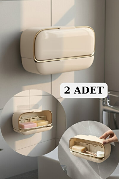 Myend 2 Adet Dekoratif Yeni Nesil Çift Bölmeli Sabunluk Seti, Yapışabilen Kap...