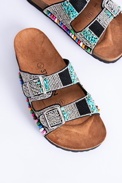 Polomia Comfort Papuci de zi cu zi Agnes Ball brodat cu diamante de piatră confortabile Eva Sole