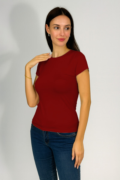 Betimoda Women's Short Sleeve Crew Neck Body Burgundy