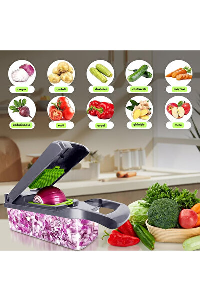 Nubiqo Tocator Legume Nubiqo®, 14 in 1 Multifunctional, Feliator, Razatoare, Julienne, Lame Inox, Accesorii