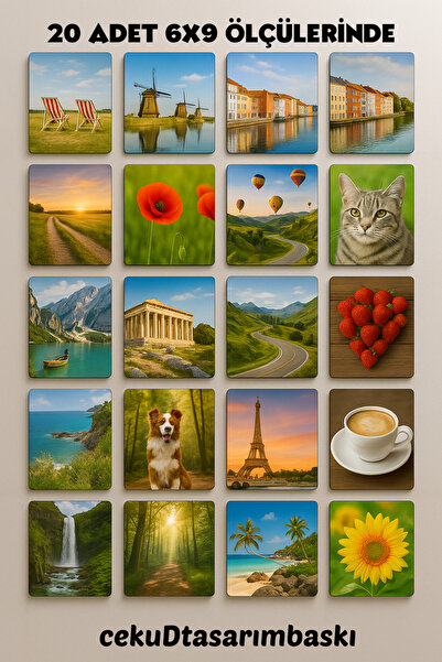 cekud tasarım baskı 20 Adet Şık Tasarımlı Fotoğraflı Magneti Seti - 6x9 cm - ...