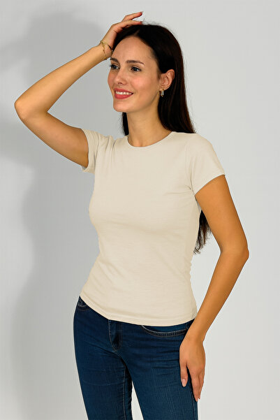 Betimoda Women's Short Sleeve Crew Neck Body Ecru