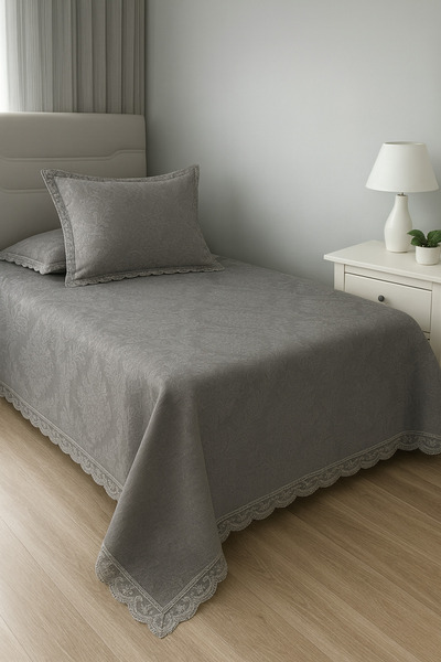 Çeyiz Bahçesi Annoow Single Brocade Bedspread Pique Set Gray