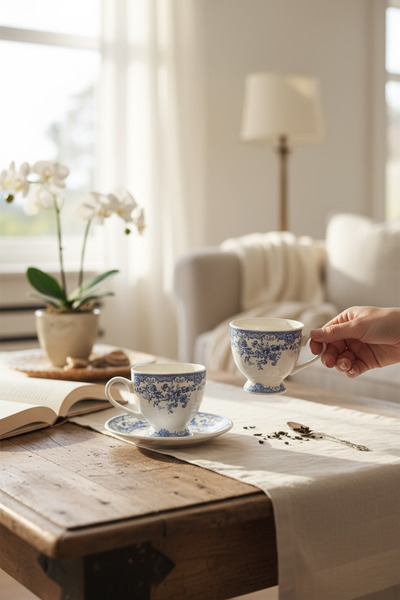 zezedesing 2-Piece Porcelain Gift Coffee Cup Set 90Cc (Blue)