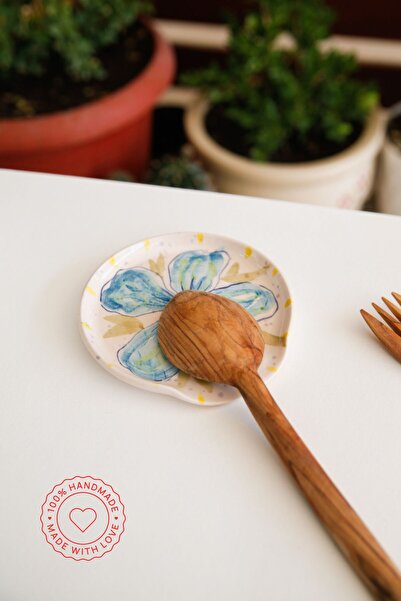 his ceramic El Yapımı Çiçek Desenli Tasarım Seramik Kirli Kaşık Altlıgı, Kepçe Kaşık Nihalesi, Kaşıklık