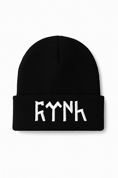 Butik Siyah Göktürkçe “Türk” Yazılı Unisex Bere Şapka