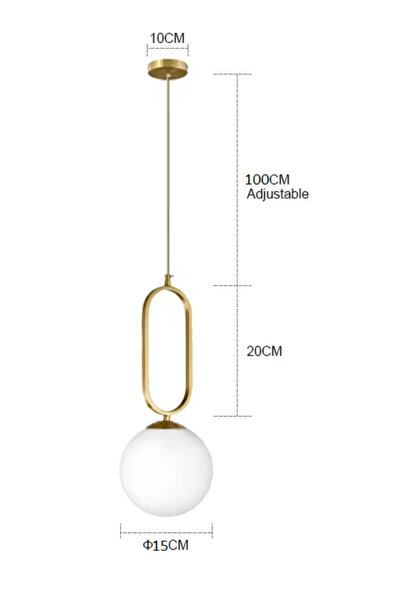 luminastar Hanging chandelier, E27 socket, white glass globe, gold body, max. 40W bulb