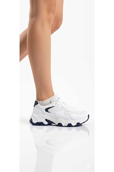 McDark KADIN BEYAZ LACİVERT ORTOPEDIK SNEAKER AYAKKABI