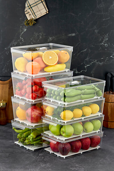 MİHEL Gloss AirControl 8'li Mega Süzgeçli Havalandırmalı Kapaklı Buzdolabı Dolap İçi Düzenleyici Organizer