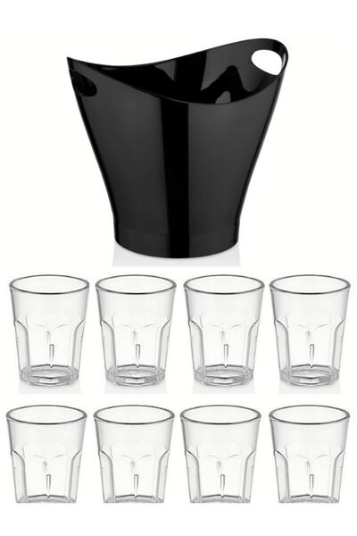 GastroPlast 6 Litre Siyah Buz Kovası ( 8 Adet Kırılmaz,çizilmez,polikarbon Shot Bardağı Hediyelidir )