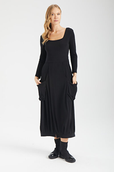 IMBUE Kare Yaka Drapeli Cepli Anvelop Kesim Elbise