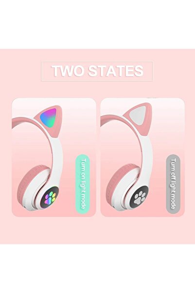 VALA Casti Wireless cu Urechi de pisica, Bluetooth, Luminite RGB, Anulare Zgomot, VALA® STN-28, Roz