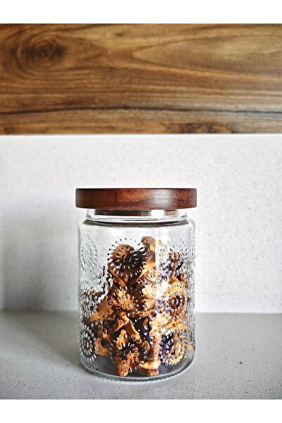 Suo Home & Kitchen Acacia Lid 3-Piece Glass Storage Container Set – Vacuum Lid, Patterned Round Jar