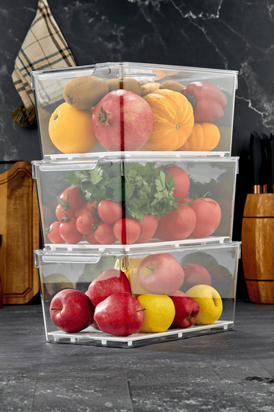 MİHEL Gloss AirControl XXL 3’lü Süzgeçli Havalandırmalı Kapaklı Buzdolabı & Dolap İçi Düzenleyici 6.5 Lt